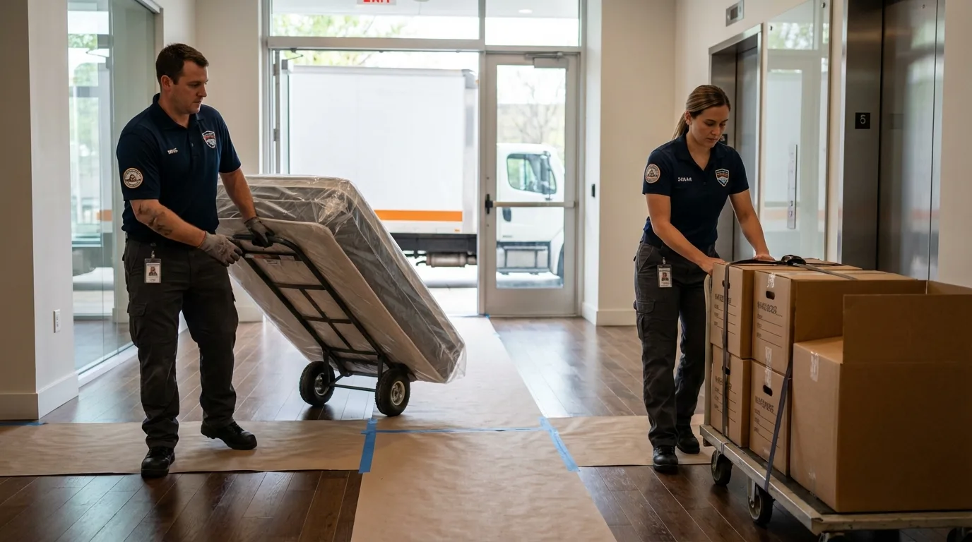 Professional apartment movers loading elevator in Haymarket, VA